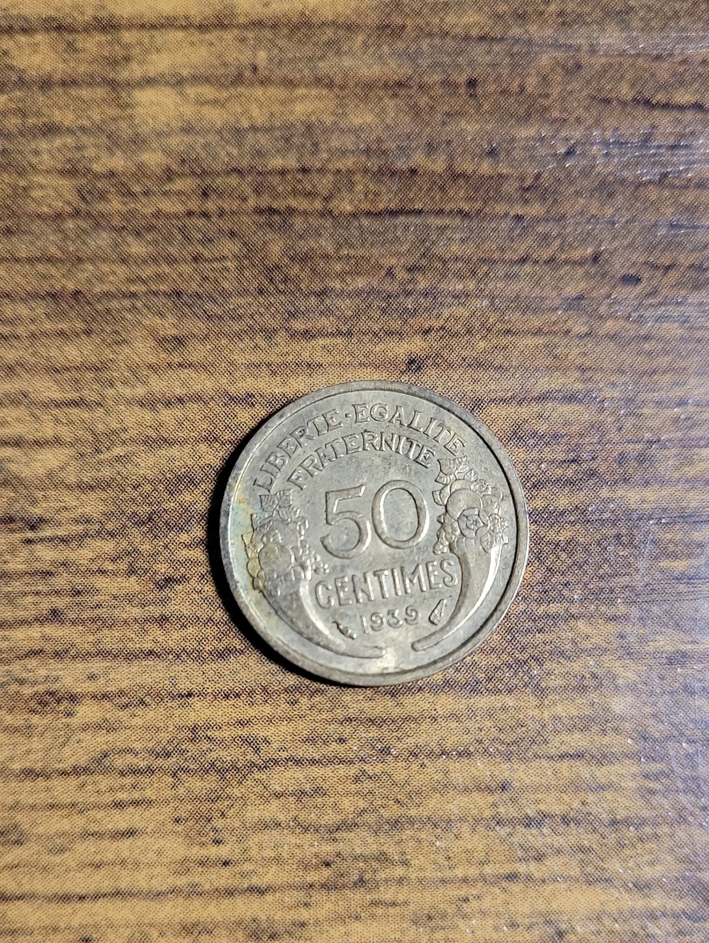 Vintage 1939 French 50 Centimes Coin- Gold Tones